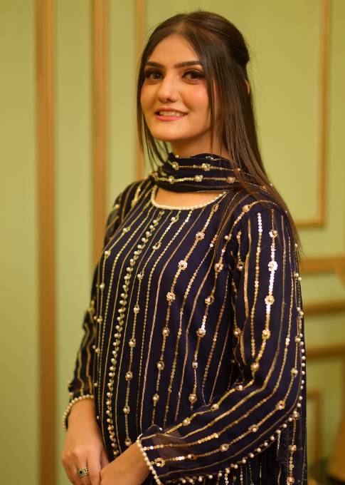 Hania Amir Pure Chiffon Perl Embroidery -BLACK
