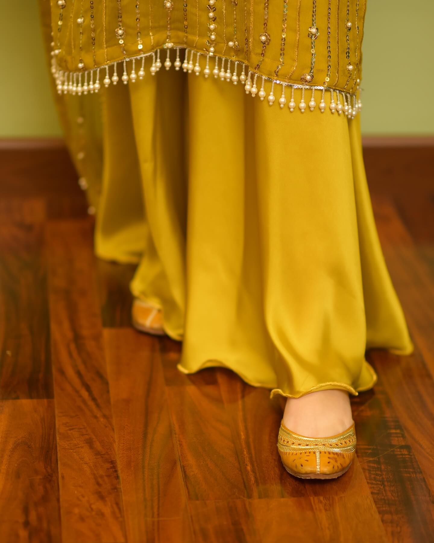 Hania Amir Pure Chiffon Perl Embroidery -YELLOW