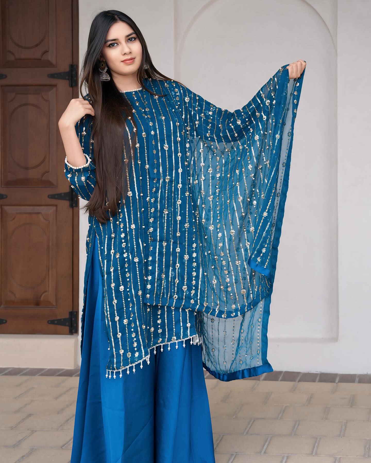 Hania Amir Pure Chiffon Perl Embroidery -DARK ZINK