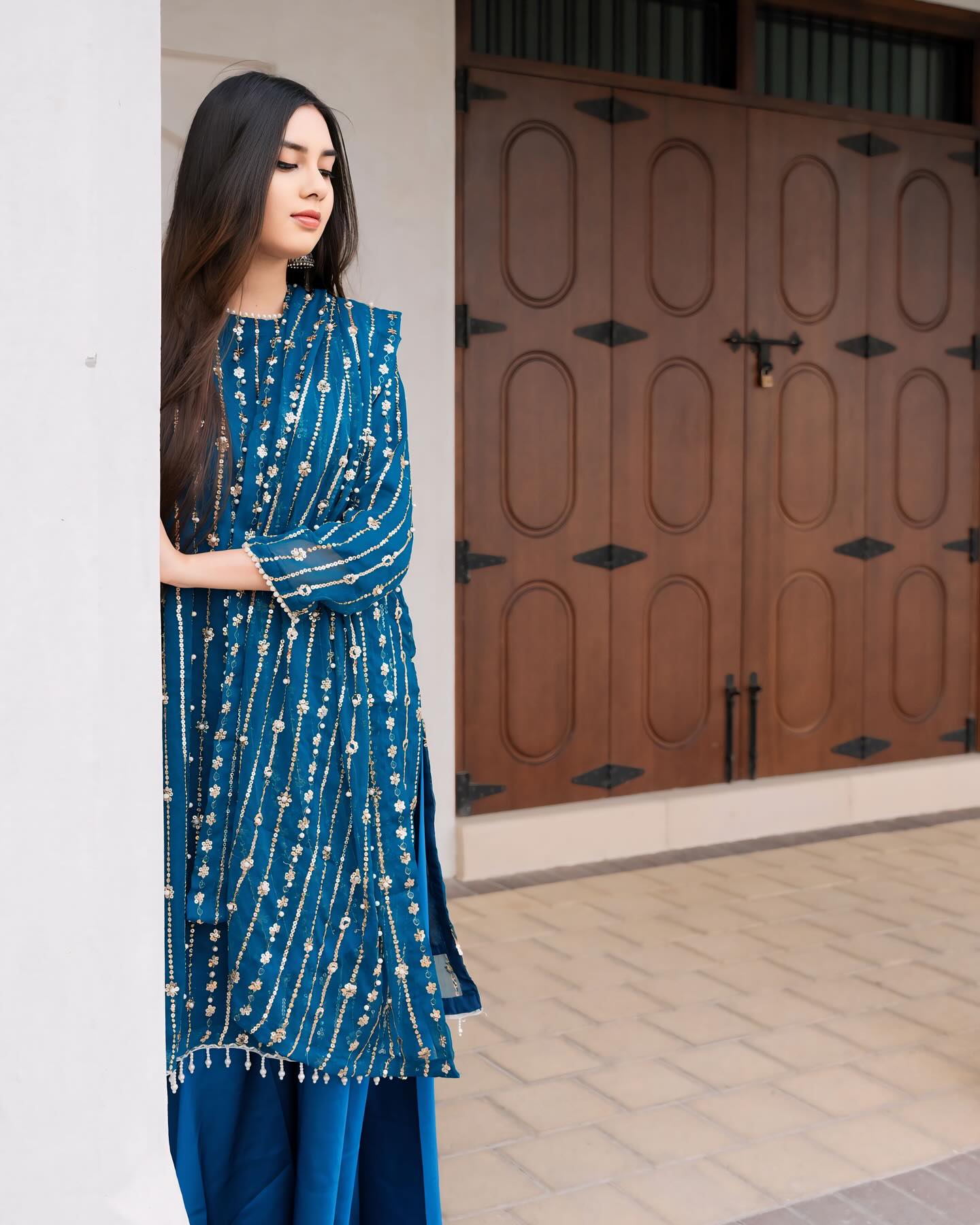 Hania Amir Pure Chiffon Perl Embroidery -DARK ZINK