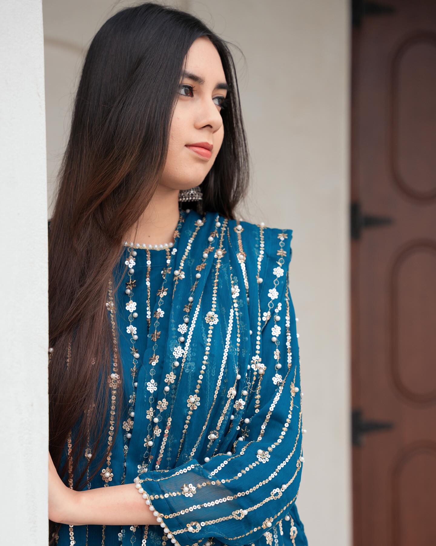 Hania Amir Pure Chiffon Perl Embroidery -DARK ZINK